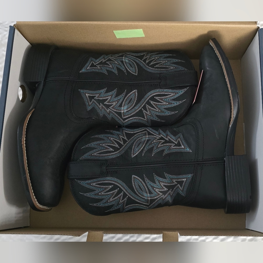 Tony Lama Black Cowboy Boots with Blue Stitching